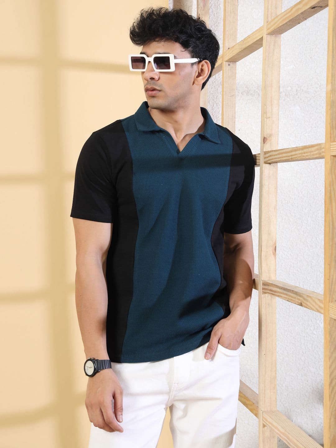 Rigo Colourblocked Polo Collar Cotton T-shirt - view 1