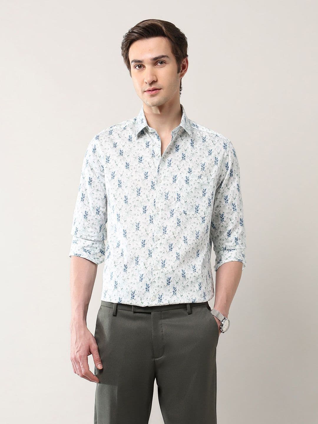 Arrow Men Slim Fit Floral Spread Collar Cotton Formal Shirt - view 1