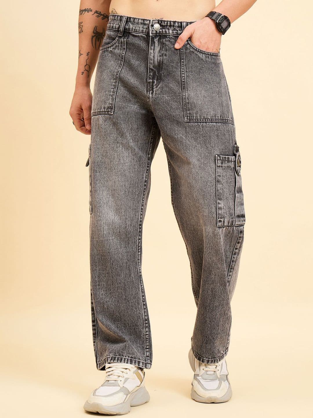 STUDIO NEXX Men Mid-Rise Light Fade Cargo Jeans - view 1