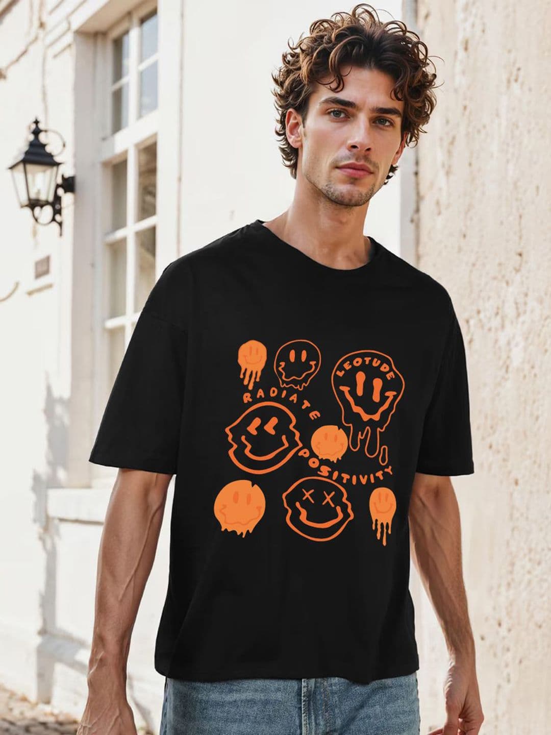 Leotude Graphic Printed Round Neck Drop-Shoulder Sleeves Oversized T-shirt - view 1