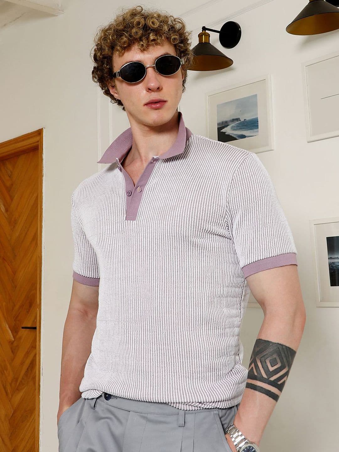 CAHOOT Striped Polo Collar Regular Fit T-shirt - view 1
