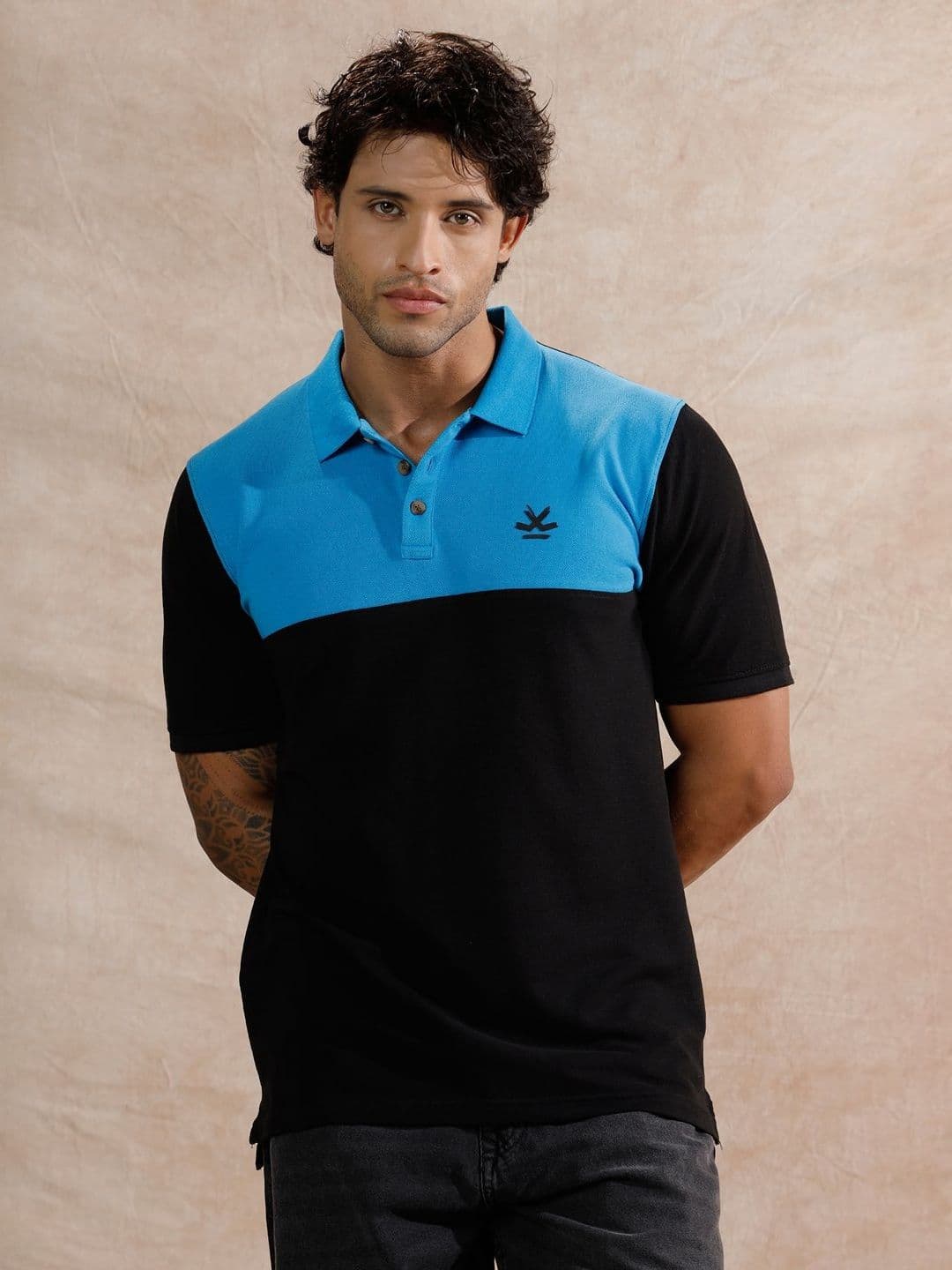 WROGN Colourblocked Polo Collar Slim Fit Cotton T-shirt - view 1