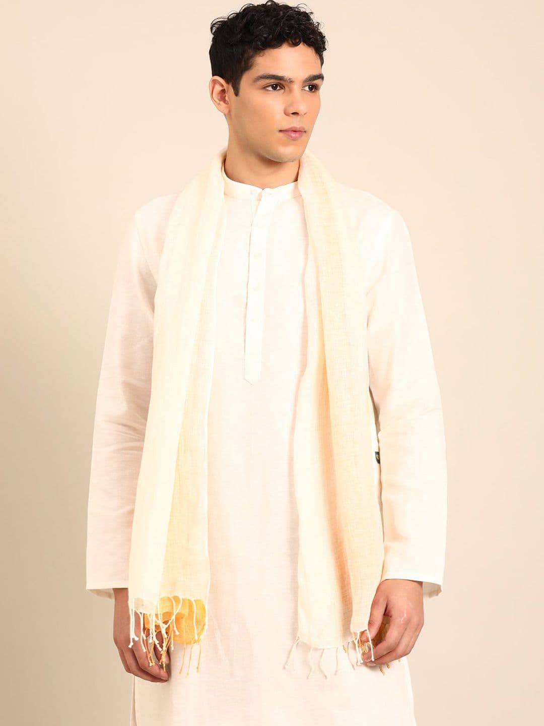 Linen Club Unisex Solid Pure Linen Stole with Tasselled Border - view 1
