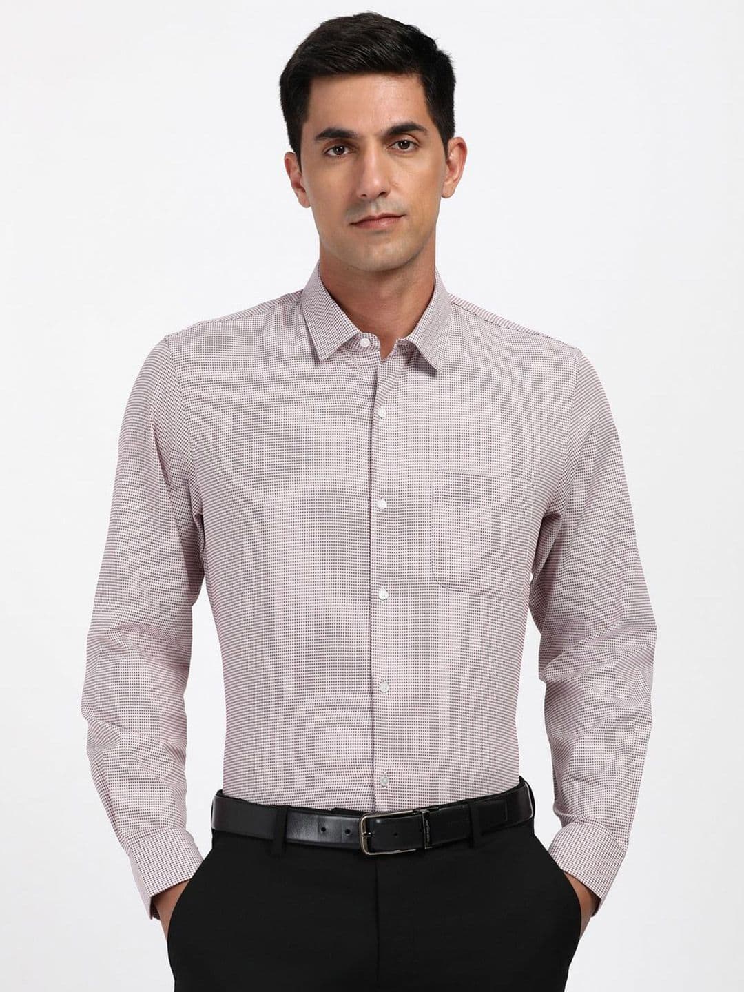 Peter England Slim Fit Micro Checks Printed Spread Collar Cotton Opaque Formal Shirt - view 1
