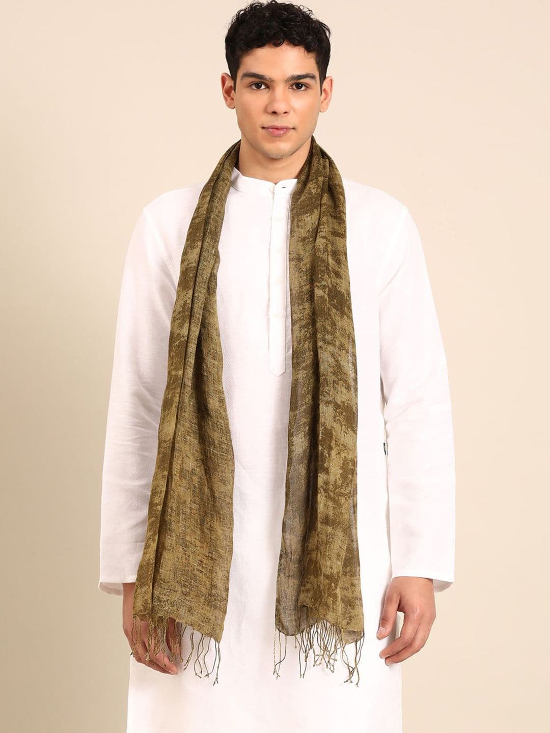 Linen Club Unisex Abstract Printed Pure Linen Tasselled Stole - view 1