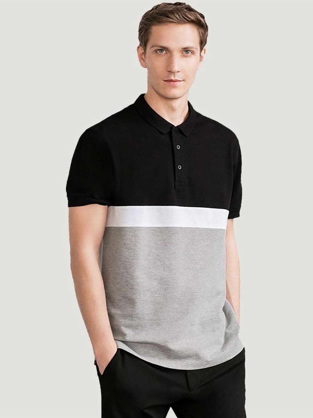 Leotude Colourblocked Polo Collar Cotton T-shirt - view 1