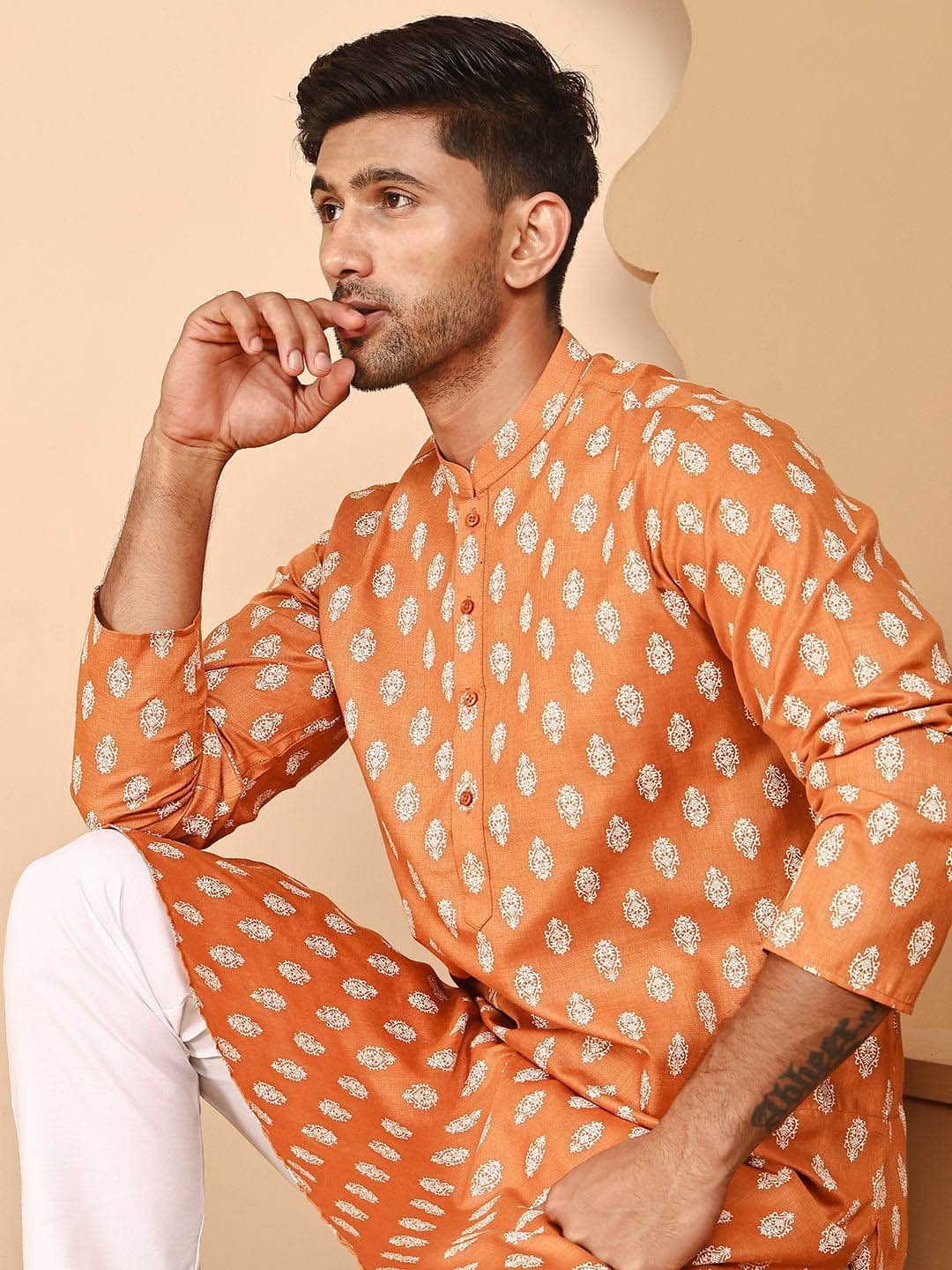 Jompers Men Floral Printed Mandarin Collar Kurta - view 1