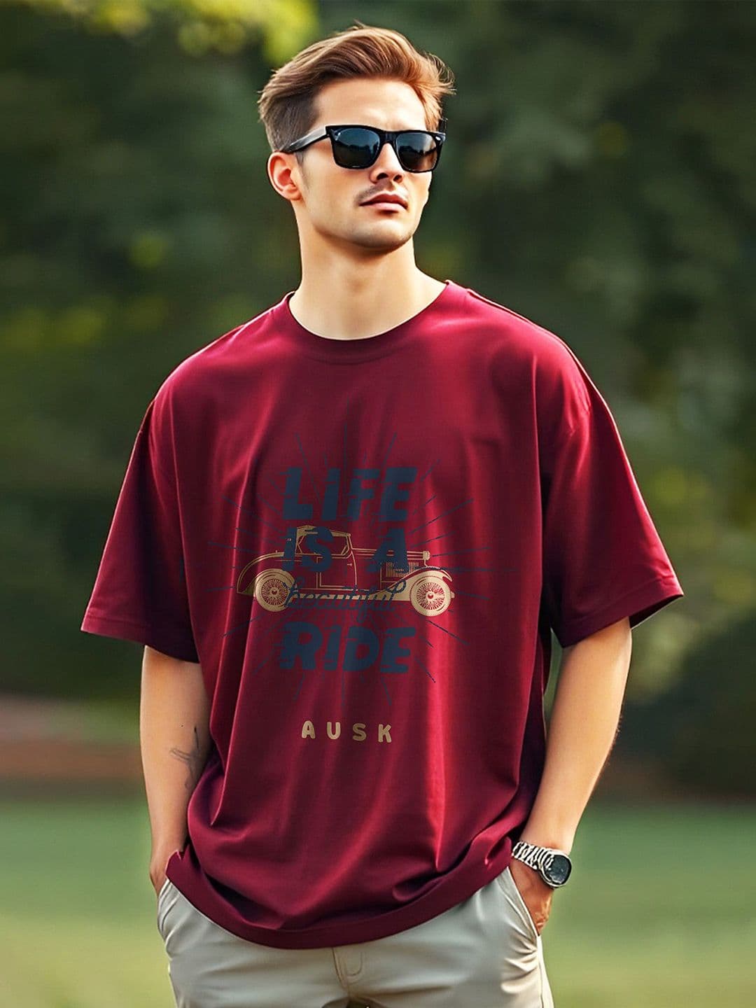 AUSK Typography Printed Round Neck Drop Shoulder Sleeves Oversized Longline T-shirt - view 1