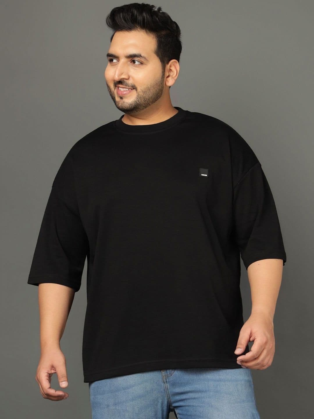 Club York Drop-Shoulder Sleeves Round Neck Plus Size Regular Fit T-shirt - view 1