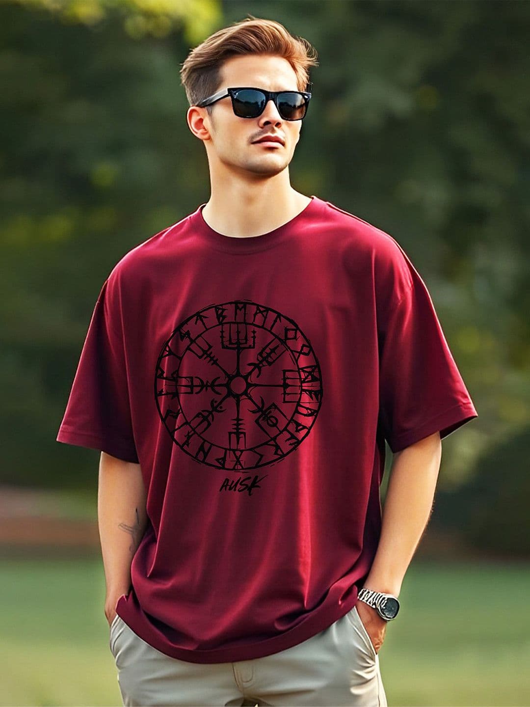 AUSK Graphic Printed Round Neck Drop Shoulder Sleeves Oversized Longline T-shirt - view 1