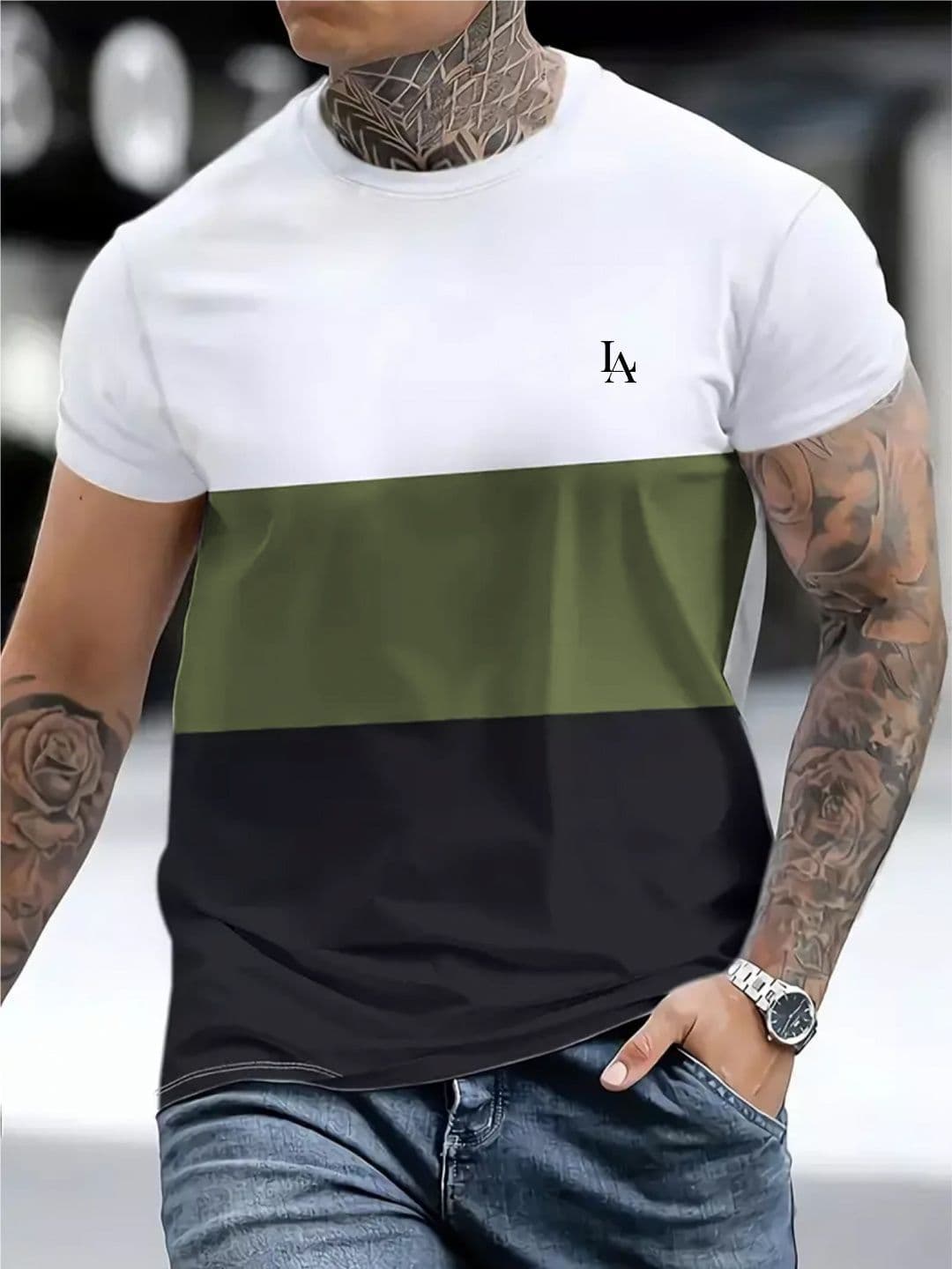 LAUREN ADAMS Colourblocked Round Neck Pure Cotton T-shirt - view 1