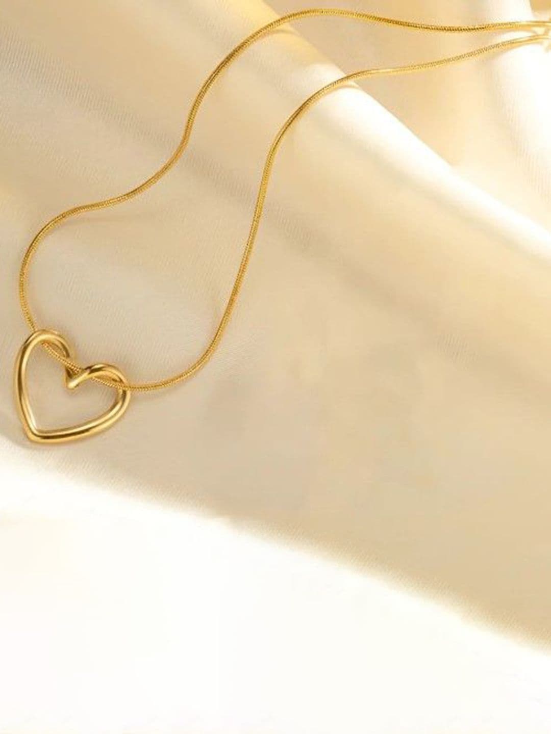 Lovemi Movements Unisex Stainless Steel Gold Plated Heart Shaped Pendants with Chains - view 1