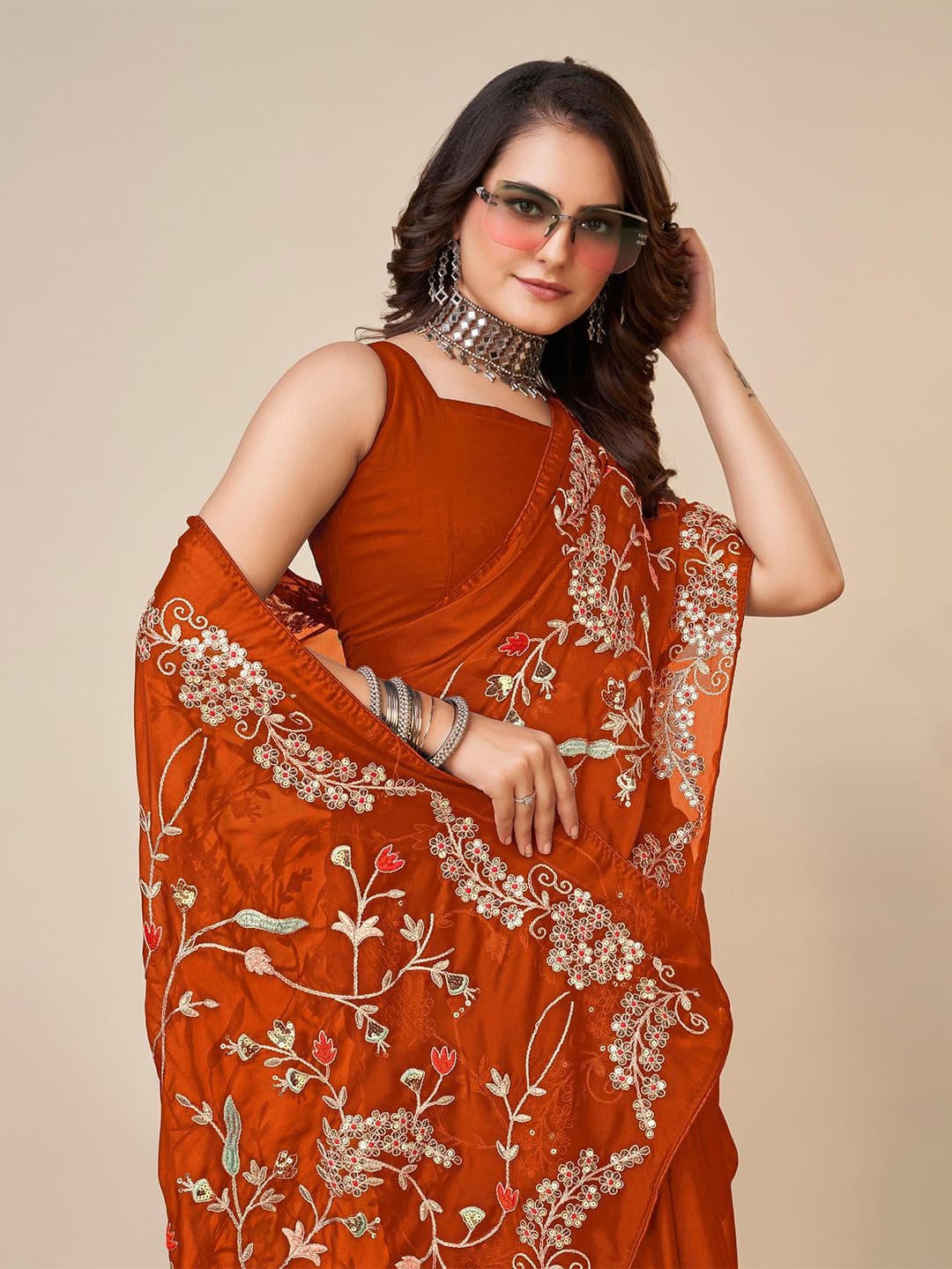 HERE&NOW Embellished Embroidered Saree - view 1