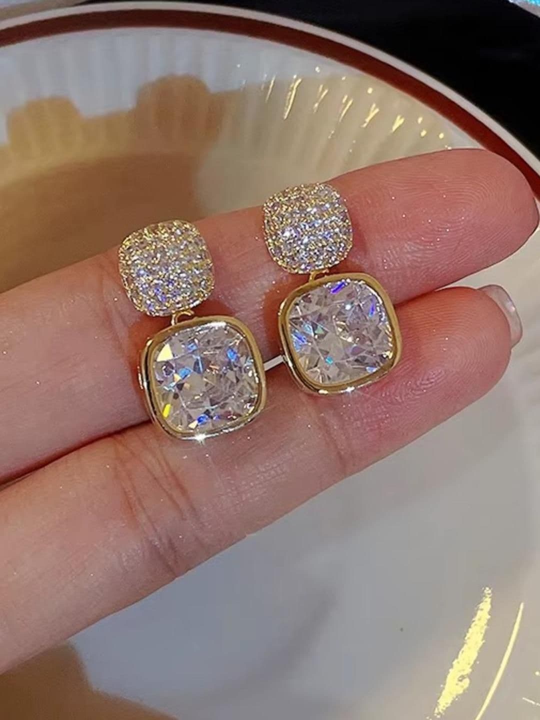 Tiso Stylish Gold Crystal & Stone Earrings | Trendy Earrings for Girls - view 1