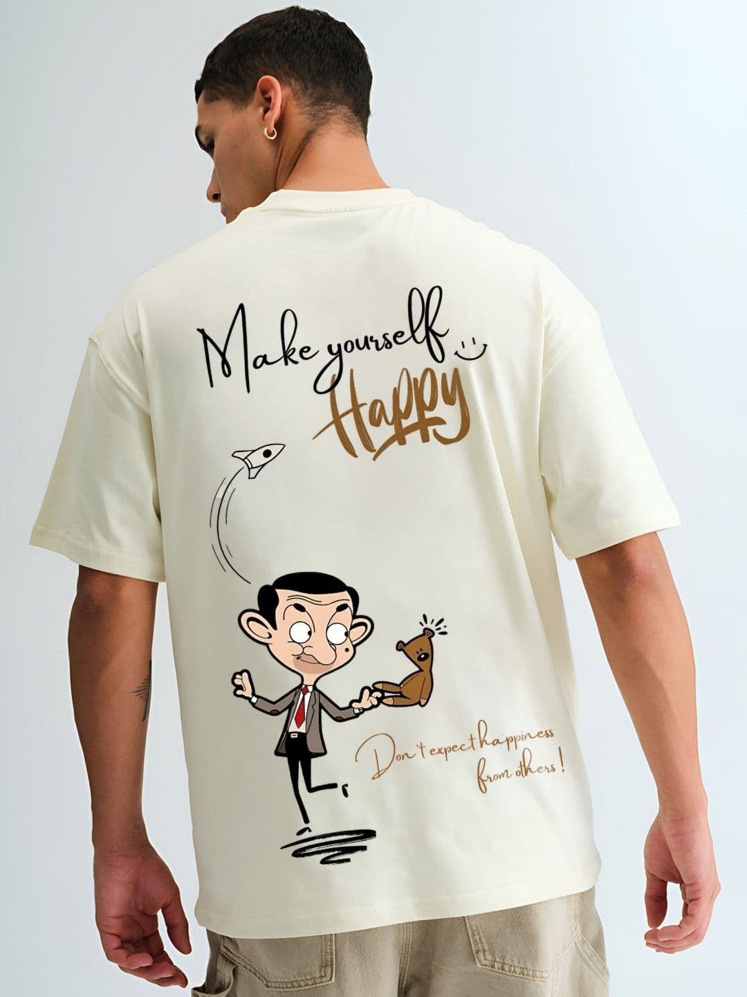 BDSQUARE Mr. Bean Printed Round Neck Pure Cotton Oversized T-shirt - view 1