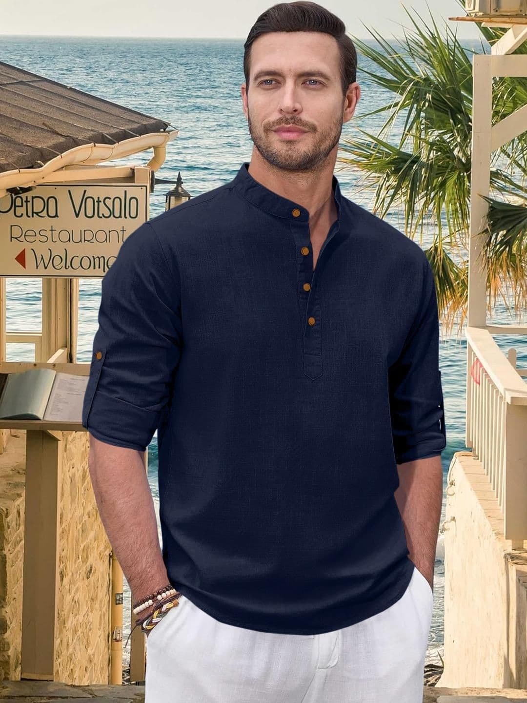 Fifth U Men Solid Cotton Blend Straight Kurta - view 1