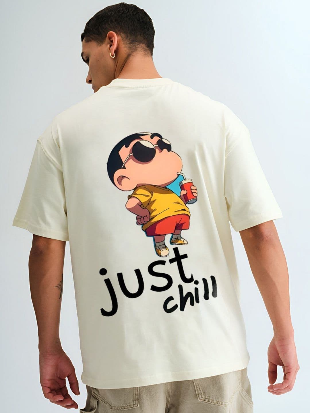 BDSQUARE Just Chill Shin Chan Printed Round Neck Pure Cotton Oversized T-shirt - view 1