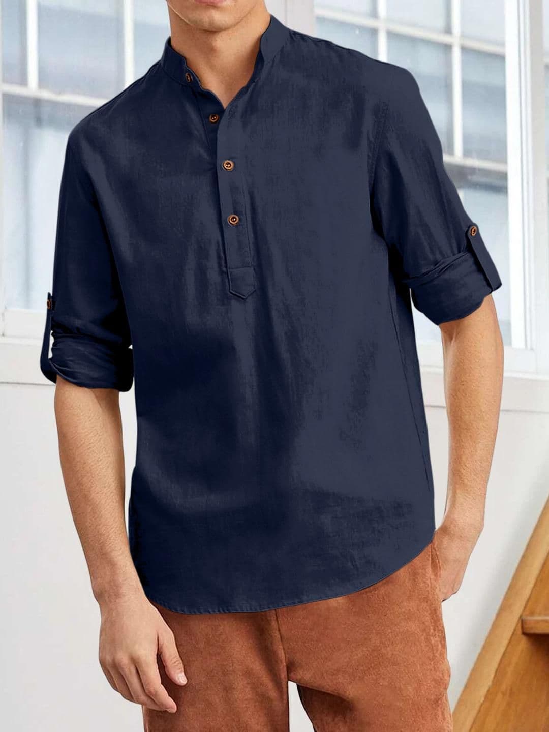 Fifth U Men Solid Cotton Blend Straight Kurta - view 1