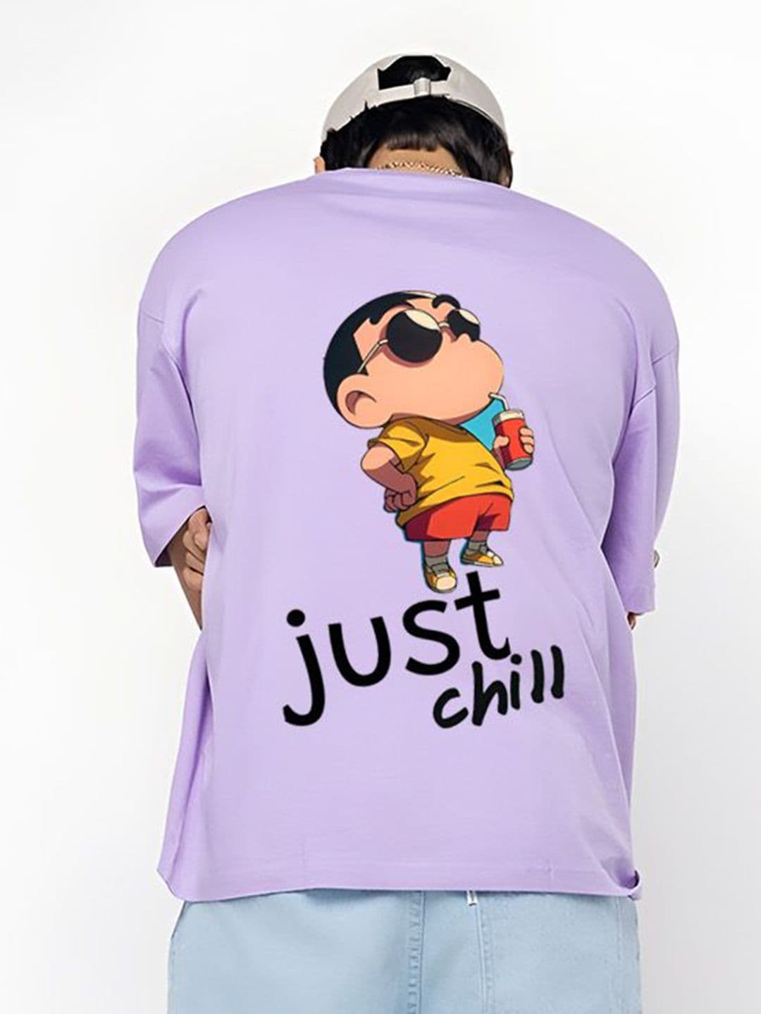 BDSQUARE Just Chill Shin Chan Printed Round Neck Pure Cotton Oversized T-shirt - view 1