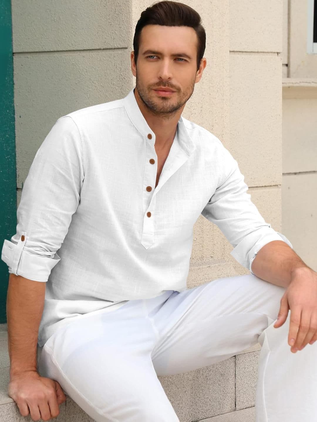 Fifth U Men Solid Cotton Blend Short Kurta - view 1