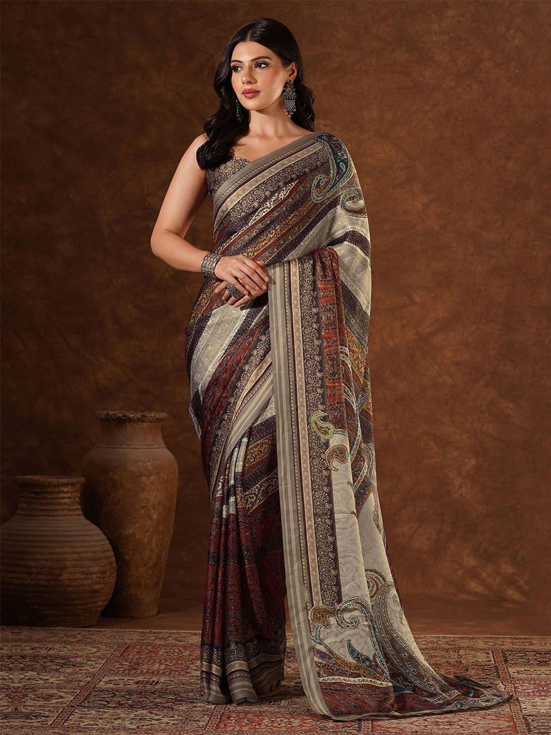 Mitera Ethnic Motifs Satin Saree With Blouse Piece - view 1