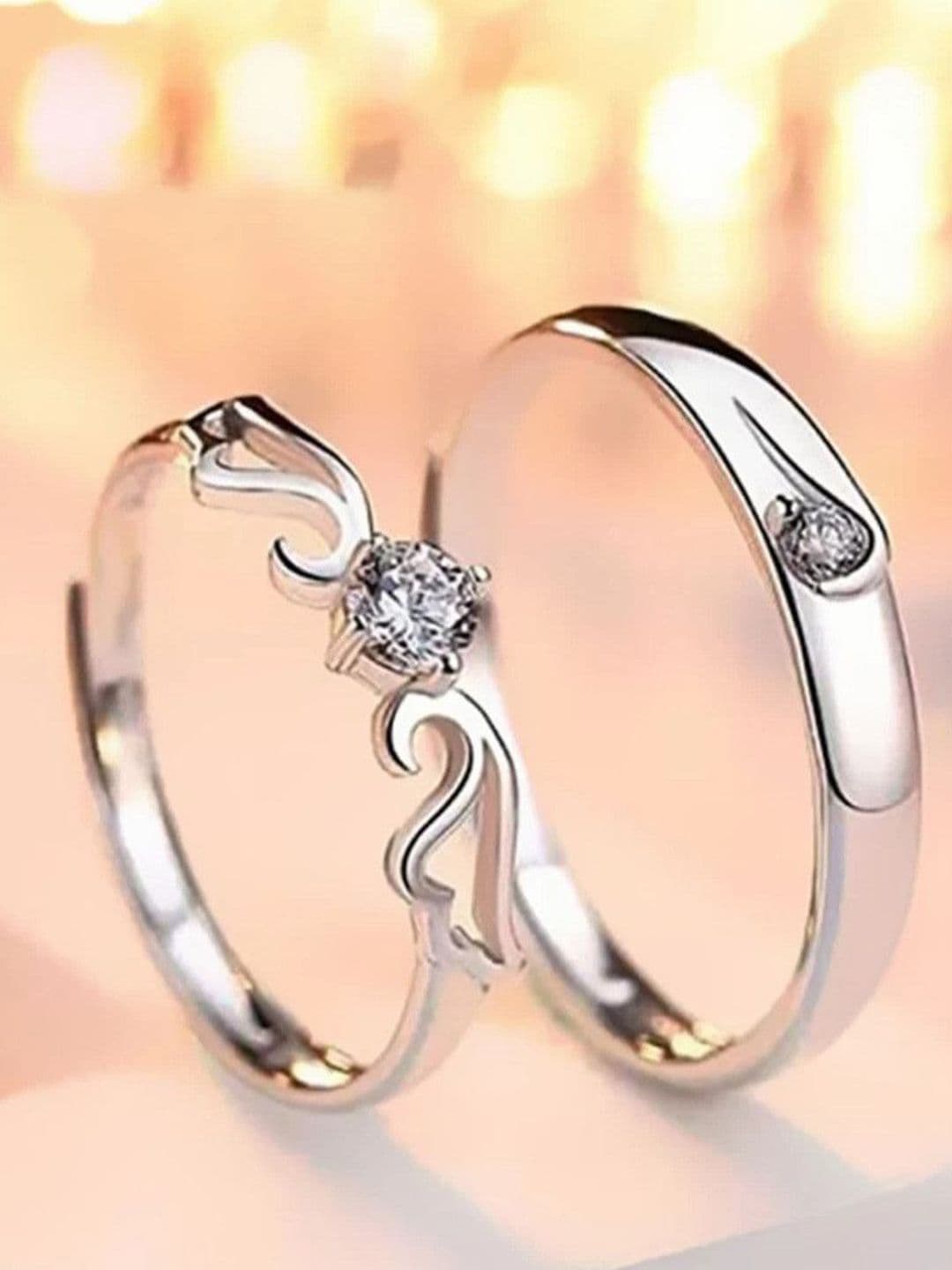 Ringzinnie Unisex Set Of 2 Stainless Steel Stones Studded Couple Adjustable Finger Rings - view 1