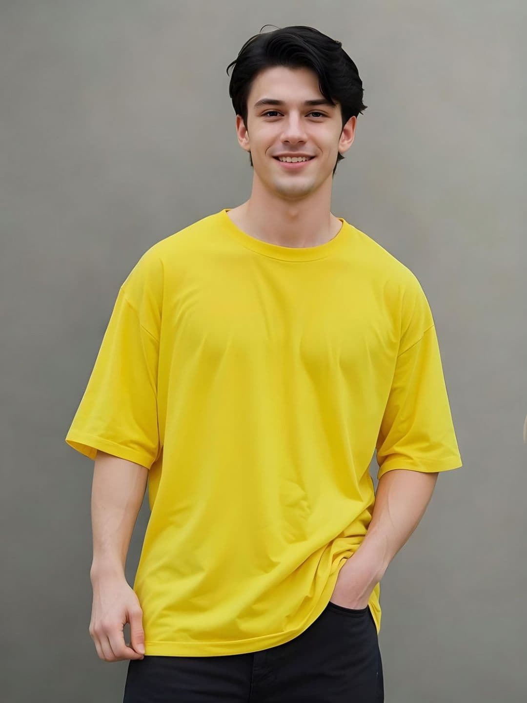 SMARTEES Men Solid Round Neck Cotton Oversized T-shirt - view 1