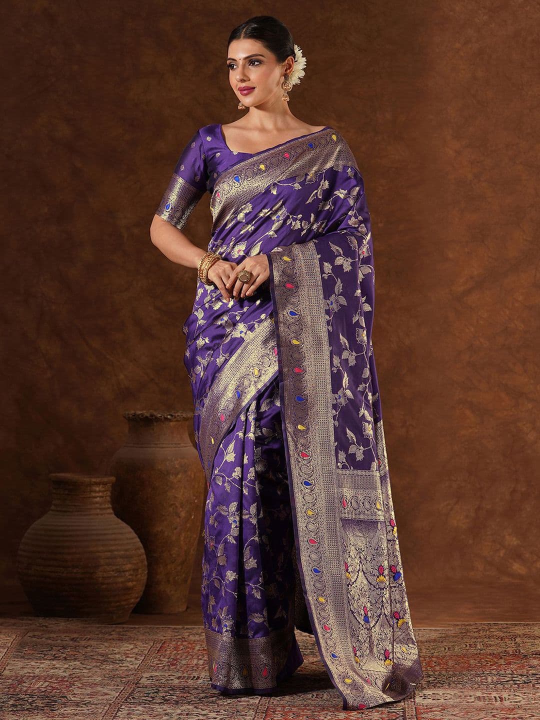 DIVASTRI Floral Woven Design Zari Banarasi Saree - view 1