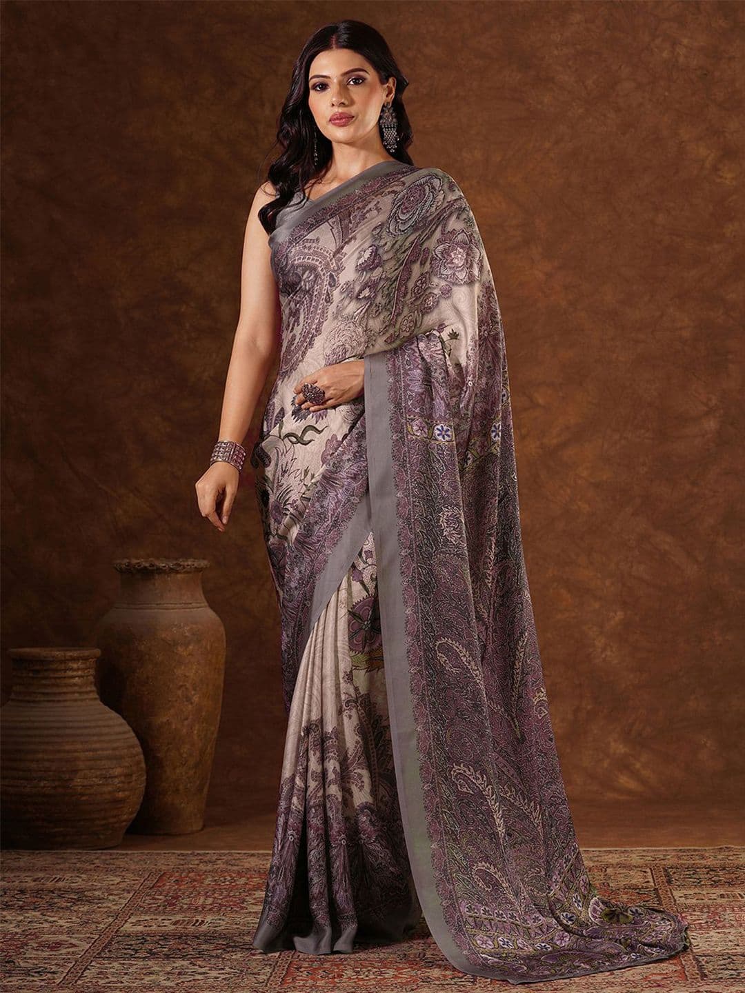 Mitera Ethnic Motifs Printed Satin Designer Saree - view 1
