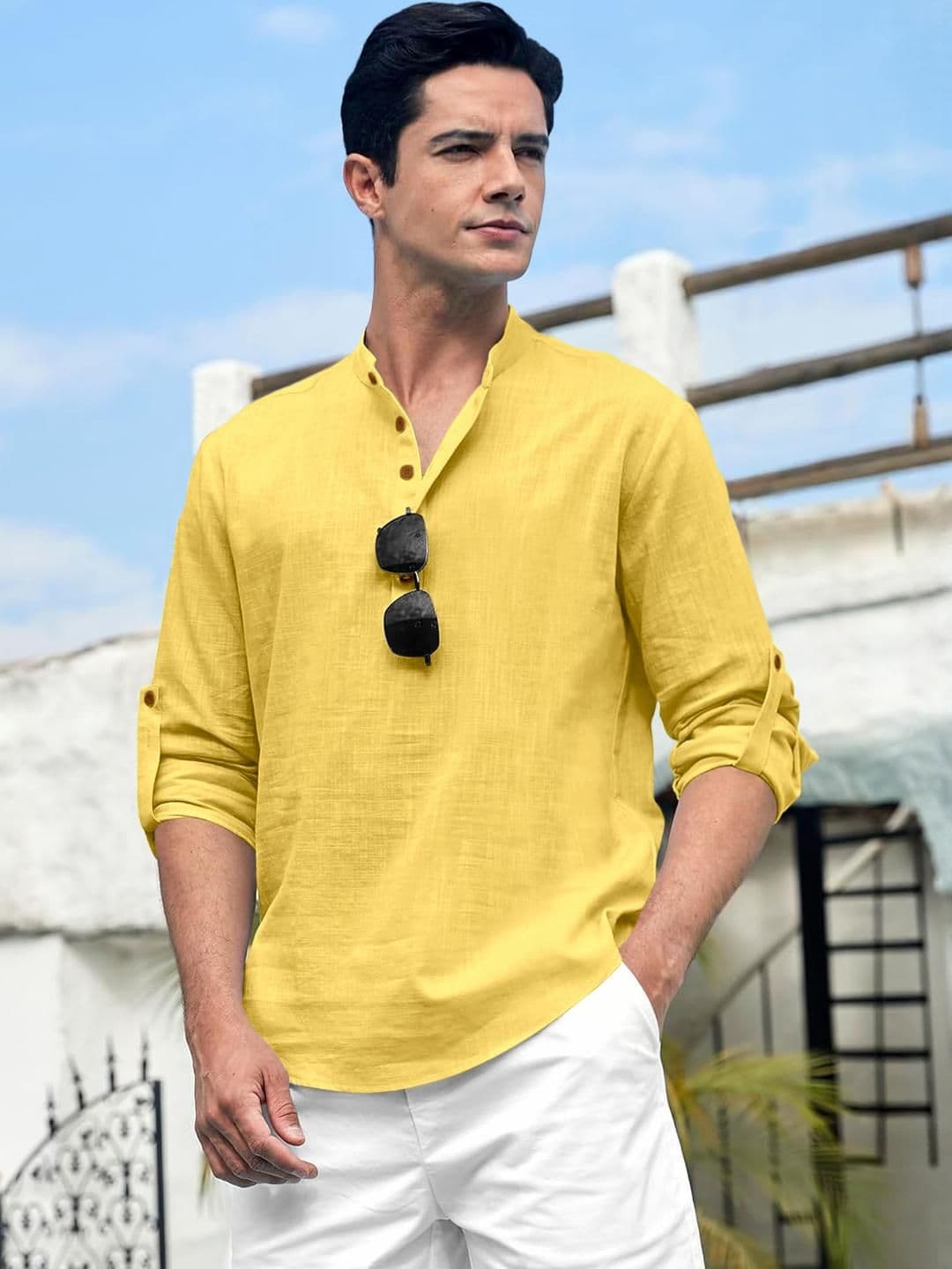 Fifth U Men Solid Cotton Blend Straight Kurta - view 1