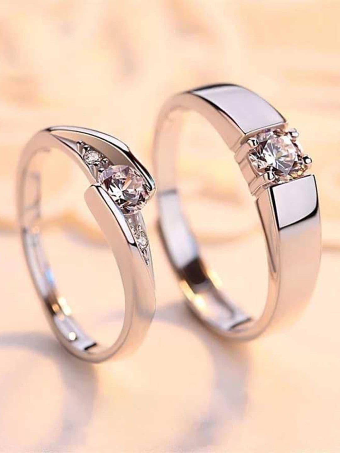 Ringzinnie Unisex Set Of 2 Stainless Steel Stones Studded Couple Adjustable Finger Rings - view 1
