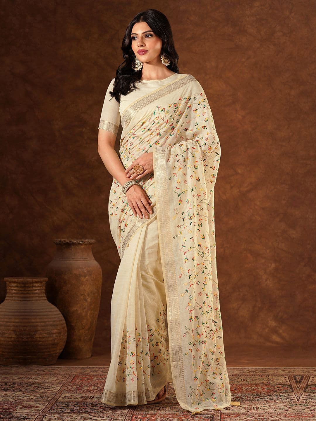 Mitera Embroidered Zari Saree With Blouse Piece - view 1