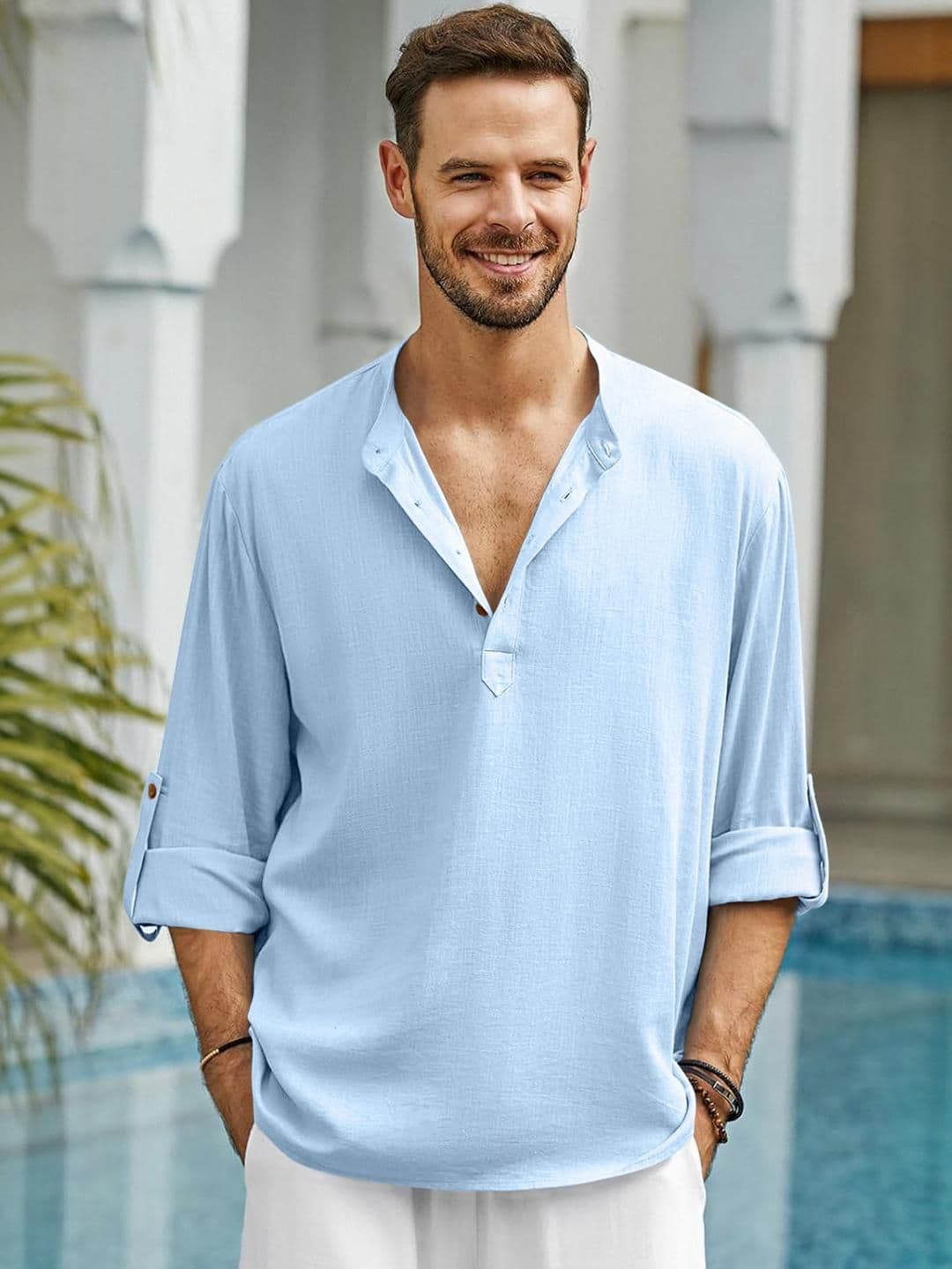 Fifth U Men's Blue Solid Short Kurta - view 1