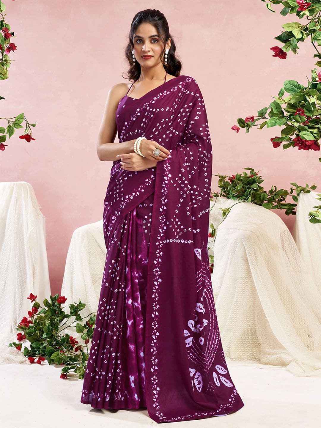 Mitera Bandhani Printed Saree With Blouse Piece - view 1
