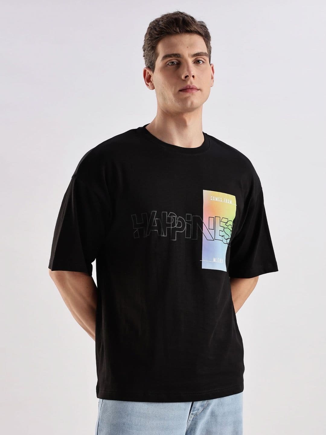 Mast & Harbour Men Graphic Printed Round Neck Pure Cotton Oversized T-shirt - view 1