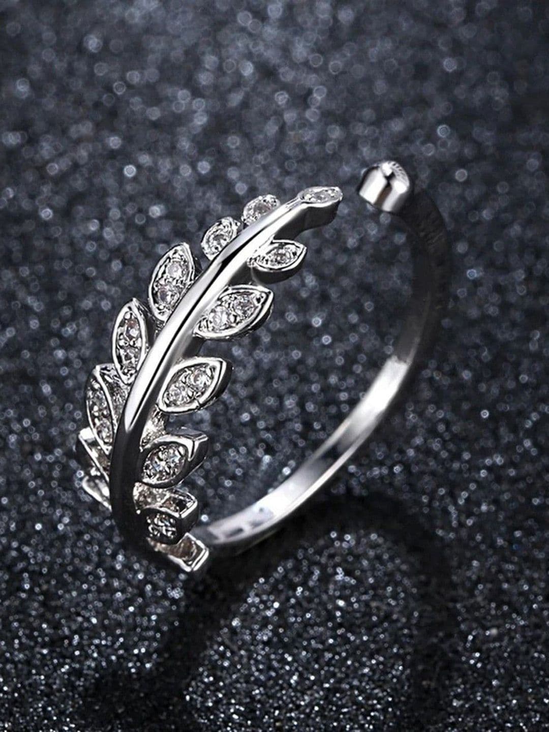 Ringzinnie Leaf-Shaped Stone-Studded Adjustable Finger Ring - view 1