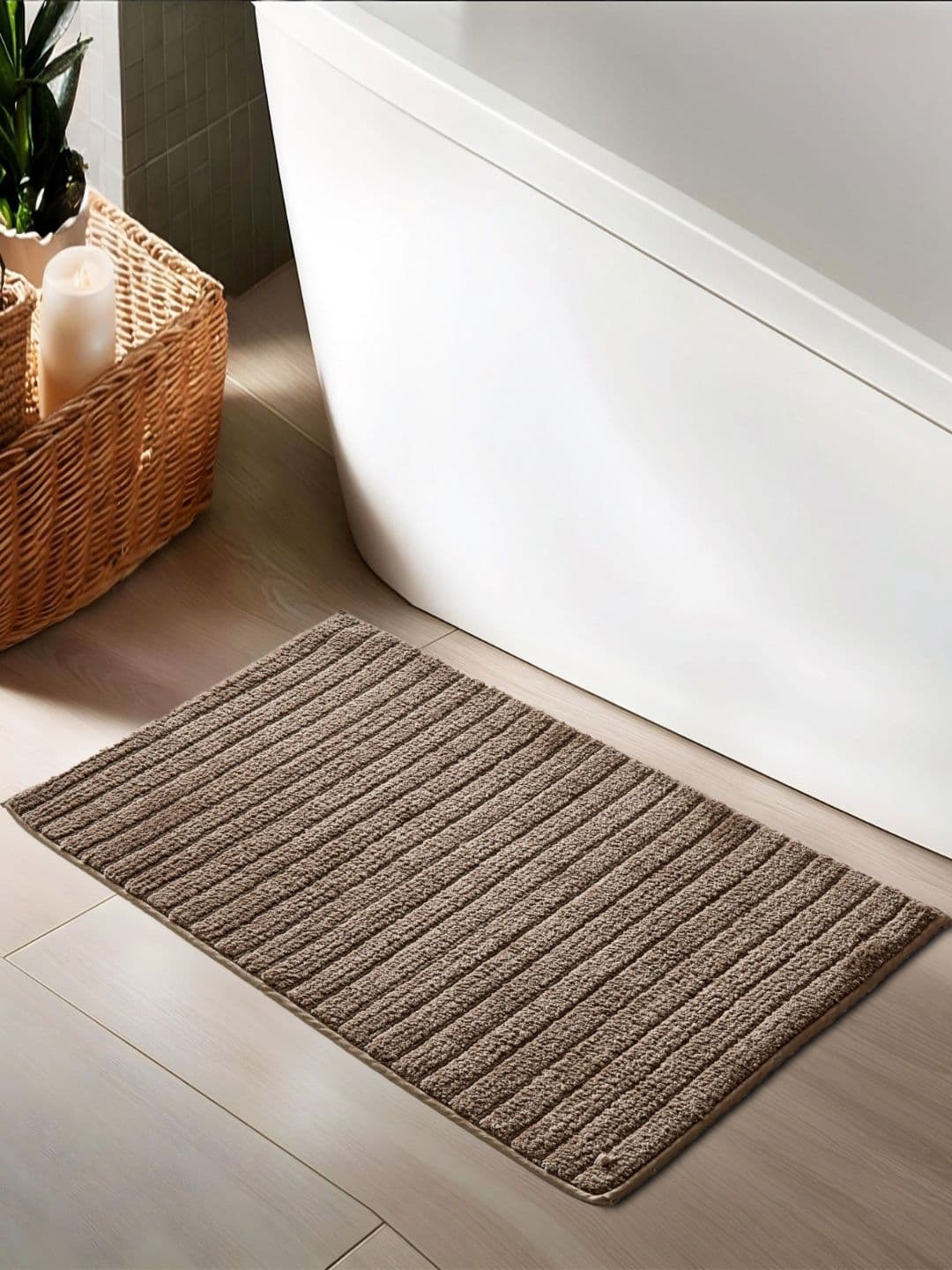 Home Centre Senegal Brown Ribbed 1902 GSM Anti-Slip Bath Rugs - view 1