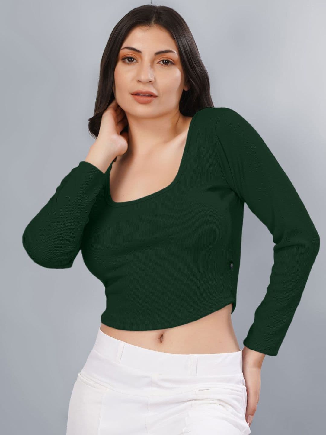 Plus Size Women Square Neck Fitted Crop Top - view 1