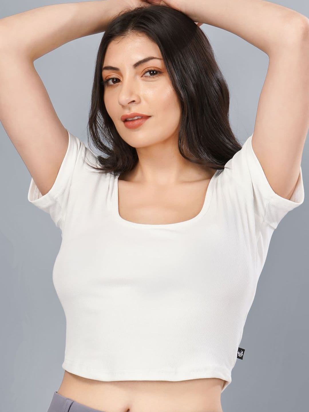 Plus Size Women Square Neck Fitted Crop Top - view 1
