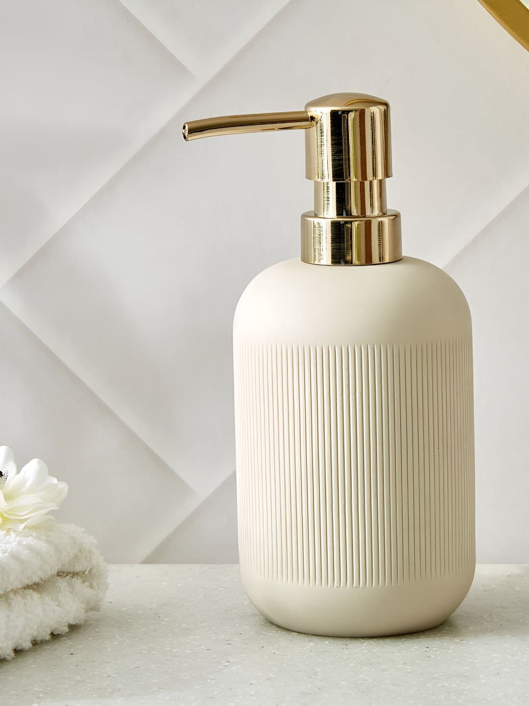 Home Centre Opulence Eddie Off White & Gold Toned Soap Dispenser 310ml - view 1
