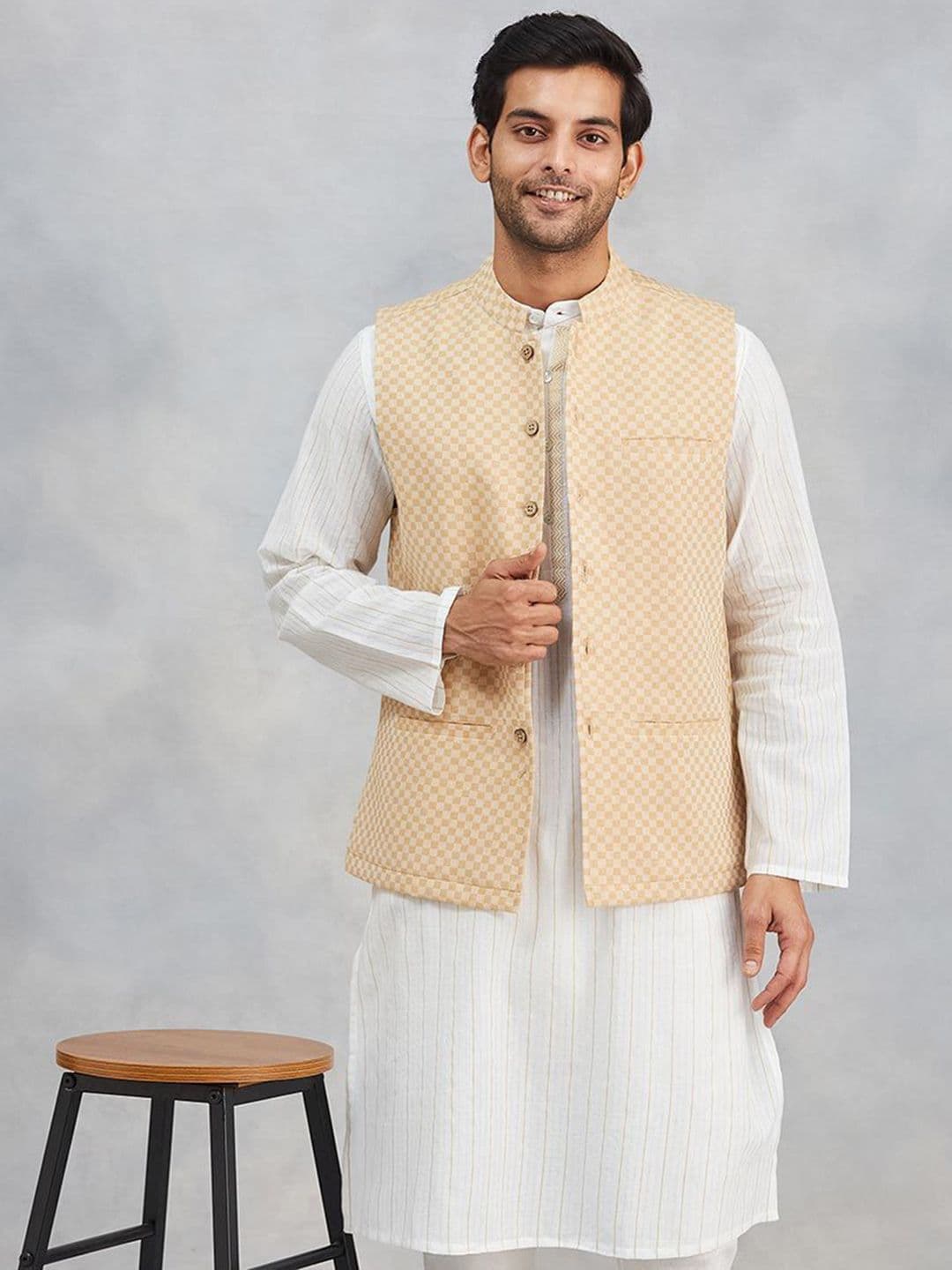 Fabindia Checks Cotton Sleeveless Nehru Jacket - view 1