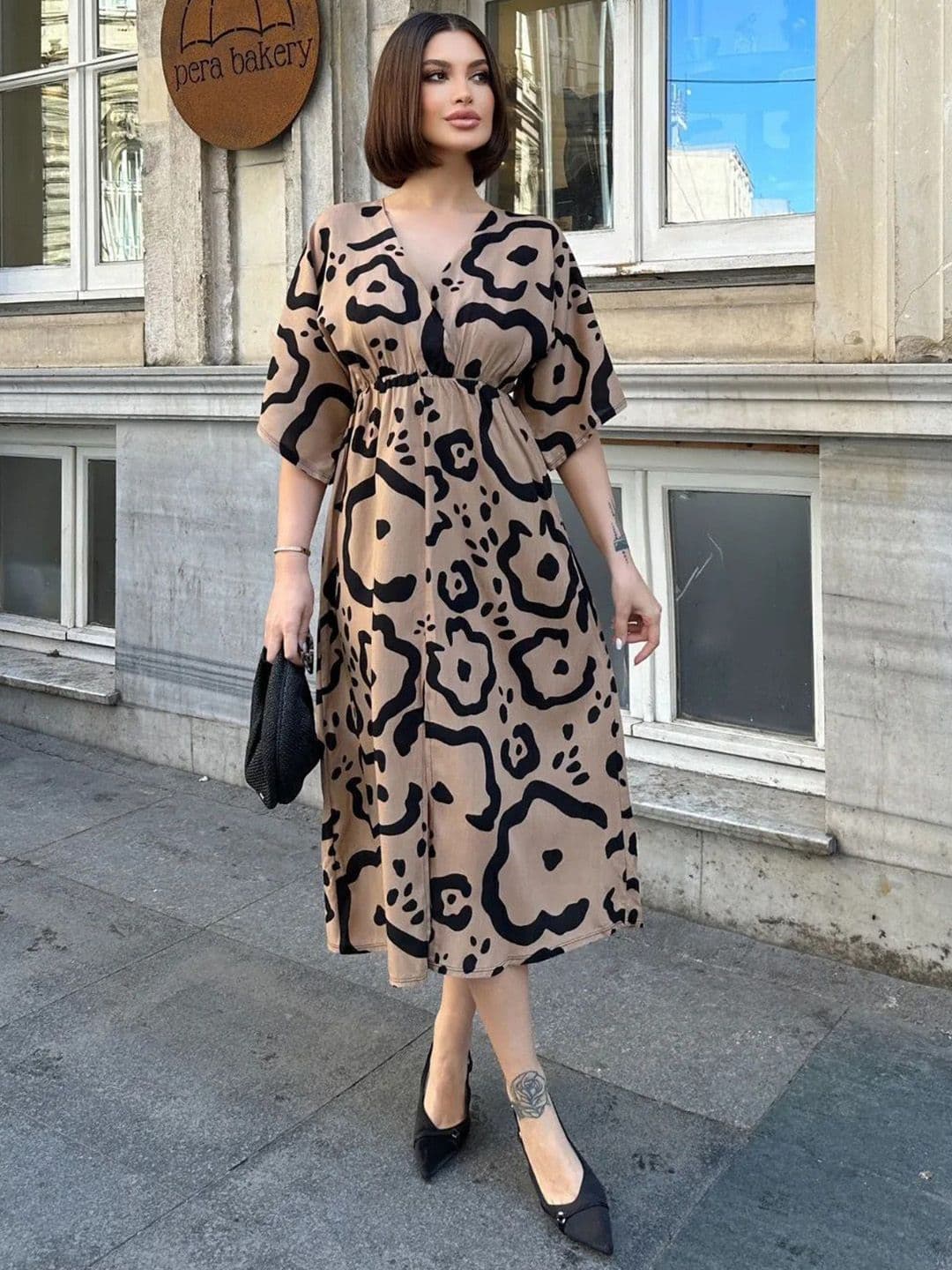 PIMU Women Printed V-Neck A-Line Midi Dress - view 1