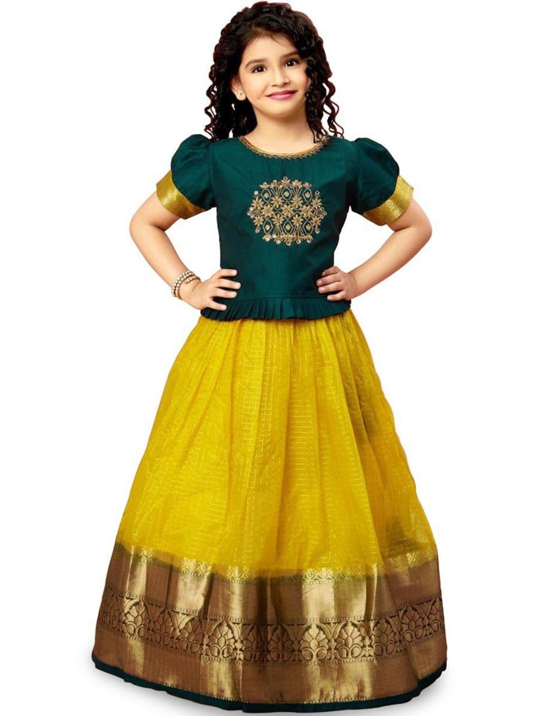 White Button Girls Embroidered Silk Ready to Wear Lehenga & Choli - view 1