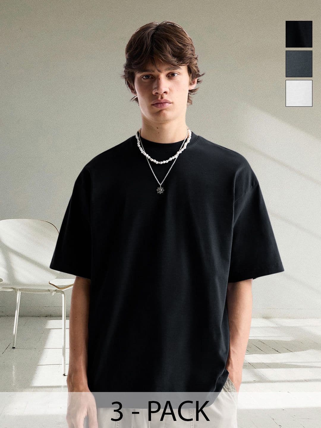 PRONK Men Pack Of 3 Oversized Solid T-shirts - view 1