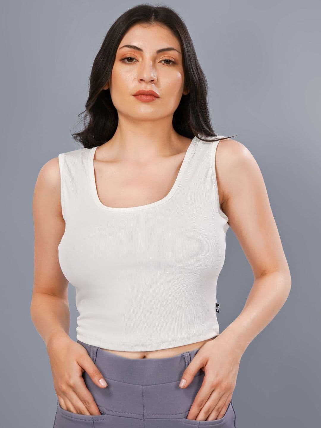 Plus Size Women Ribbed Fitted Crop Top - view 1