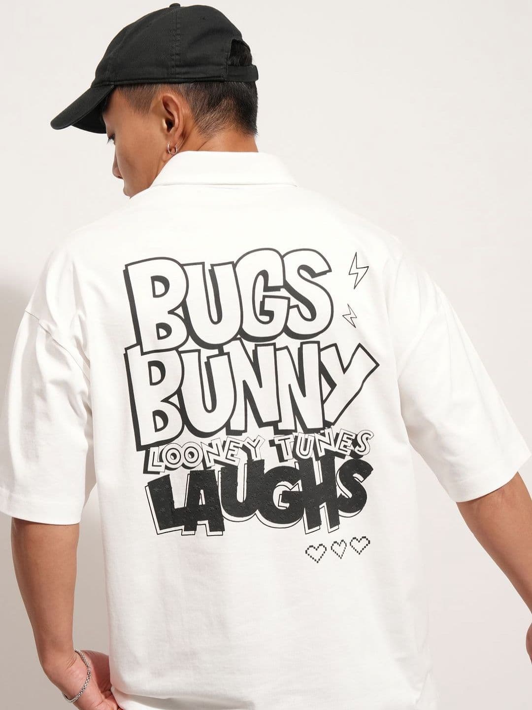 HIGHLANDER Typography Looney Tunes Printed Polo Collar Drop-Shoulder Sleeves T-shirt - view 1