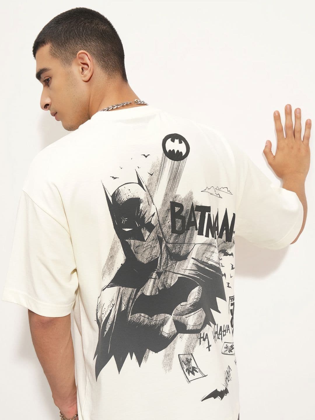 HIGHLANDER Graphic Batman Round Neck Printed Drop-Shoulder Sleeves T-shirt - view 1
