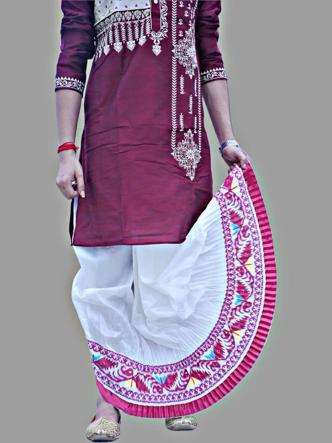 AMIT ONLINE Jamdani Border Ready To wear Solid Mour Puccho Dhoti For Men - view 1