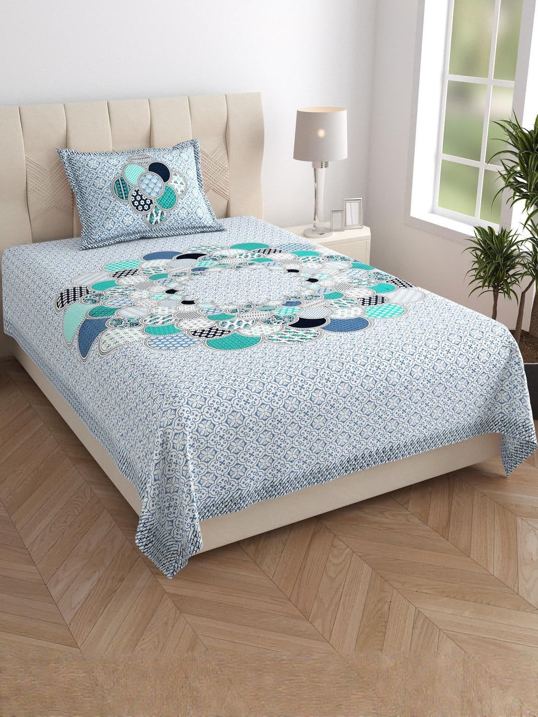 Monik Handicrafts Jaipuri Printed Single Bed Bedsheet with Pillow Cover - view 1