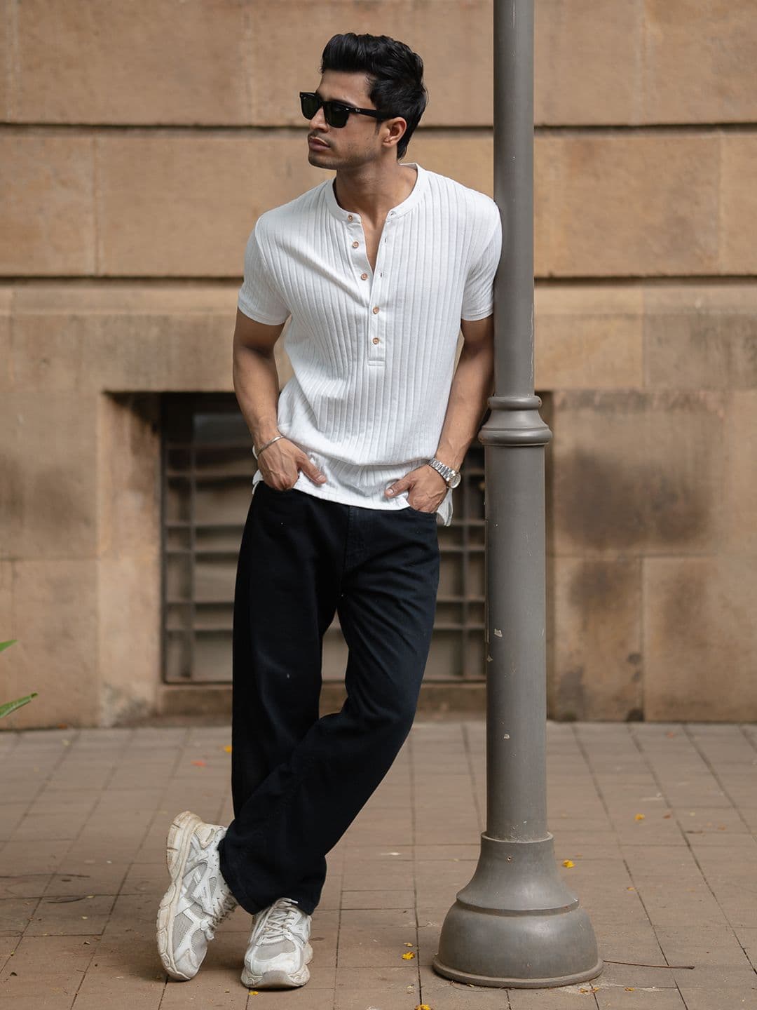 Powerlook Men White Henley Neck T-shirt - view 1